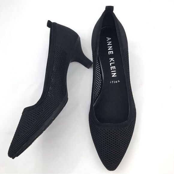 Anne Klein iflex REBECCA Black Perforated Mesh Slip On Pointed Toe Comfort Heels - Picture 4 of 16